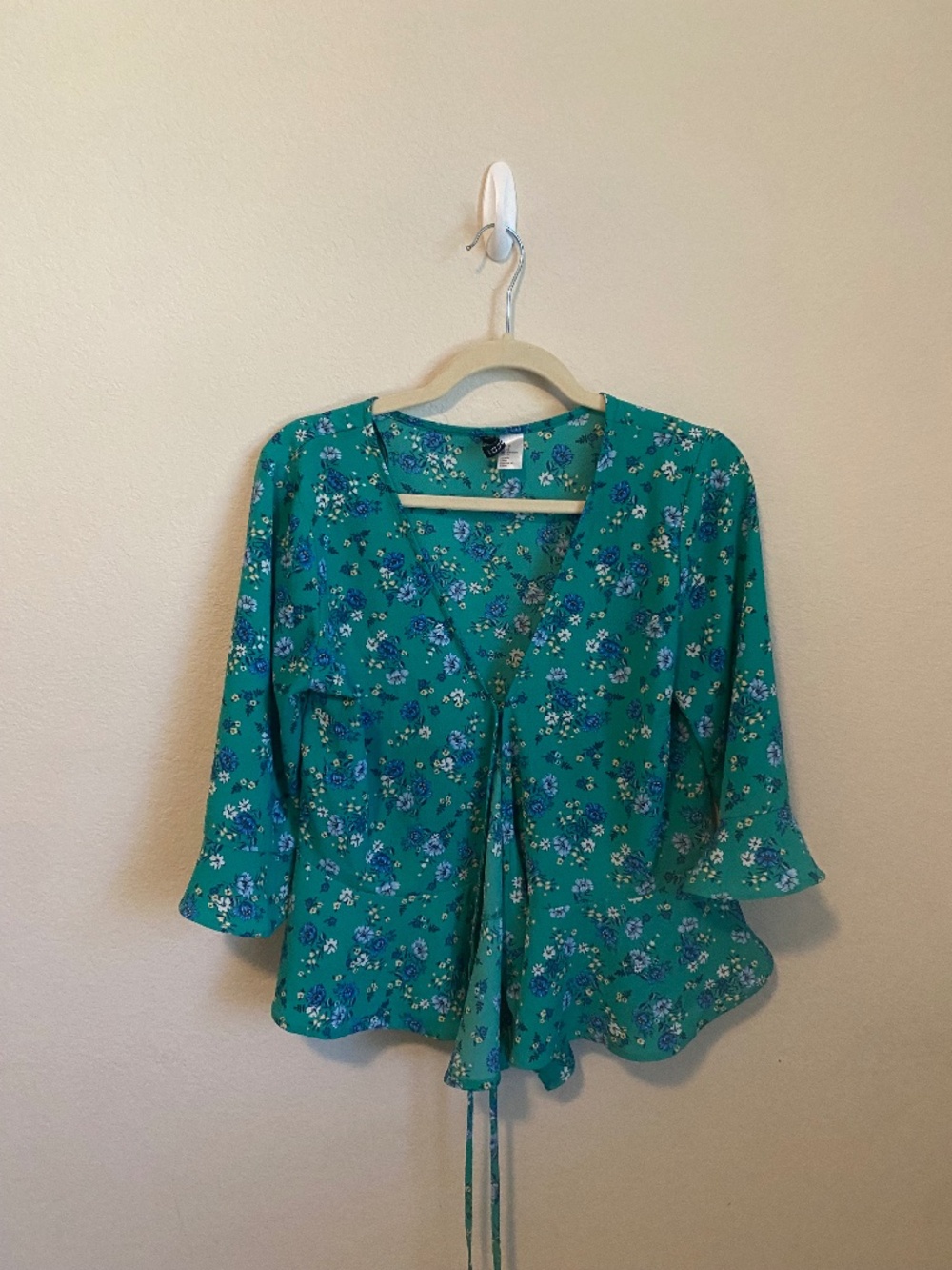 Women's Teal Floral Wrap Top